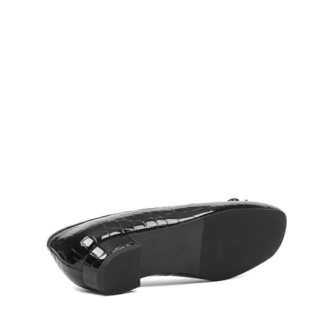 Kadın Siyah Kroko Rugan Deri Babet