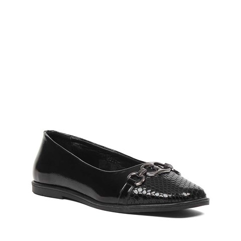 Kadın Siyah Kroko Rugan Deri Babet