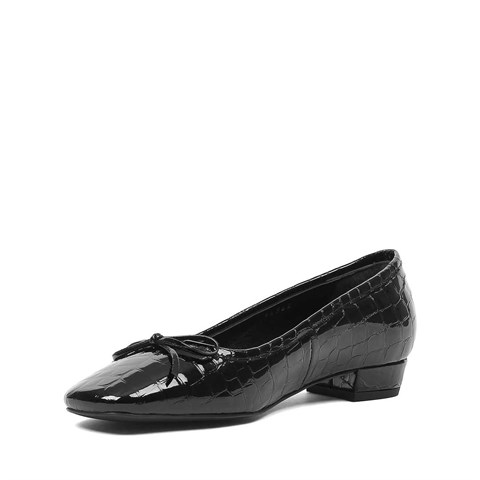 Kadın Siyah Kroko Rugan Deri Babet