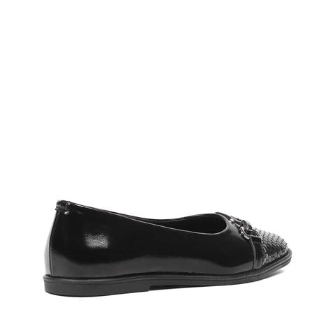 Kadın Siyah Kroko Rugan Deri Babet