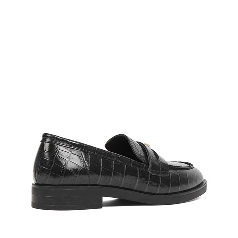 Kadın Siyah Kroko Rugan Deri Loafer
