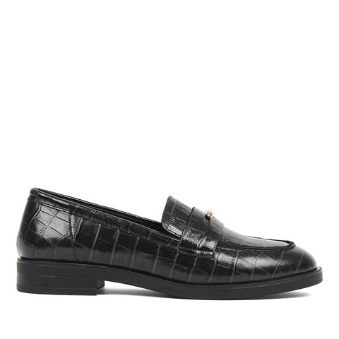 Kadın Siyah Kroko Rugan Deri Loafer