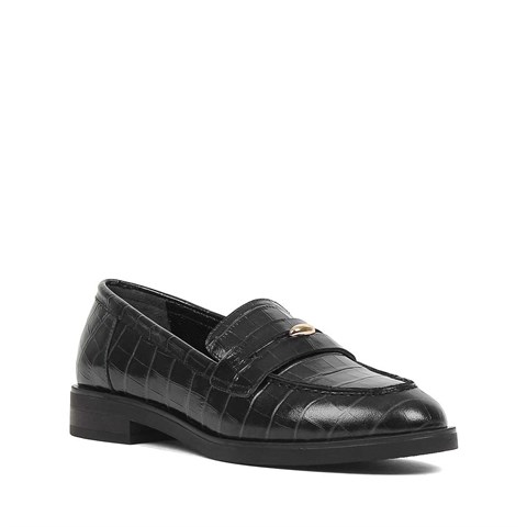 Kadın Siyah Kroko Rugan Deri Loafer