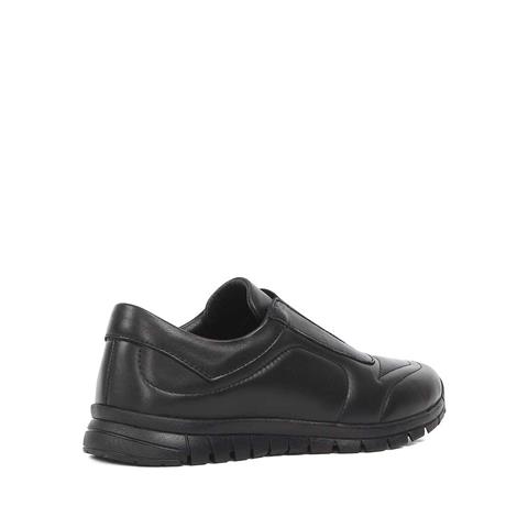 Kadın Siyah Lastikli Dikiş Detaylı Deri Ayakkabı