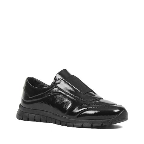 Kadın Siyah Lastikli Dikiş Detaylı Rugan Deri Ayakkabı