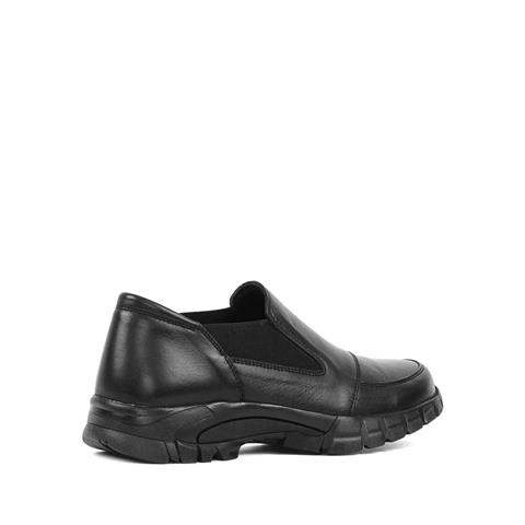 Kadın Siyah Lastikli Kalın Tabanlı Deri Ayakkabı