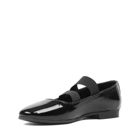 Kadın Siyah Lastikli Rugan Deri Babet