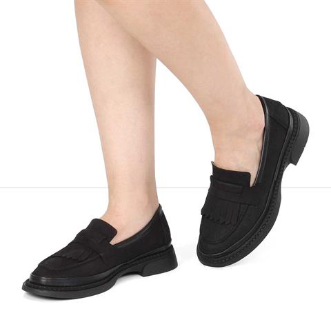 Kadın Siyah Nubuk Deri Loafer