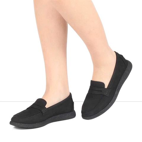 Kadın Siyah Nubuk Deri Loafer