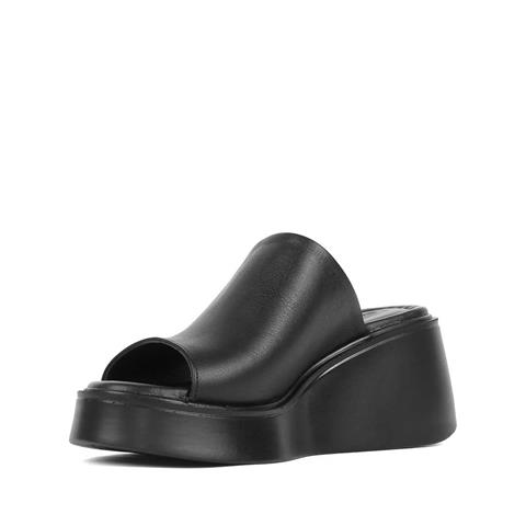 Kadın Siyah Önü Açık Dolgu Topuklu Deri Terlik