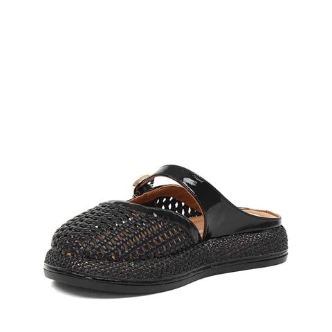 Kadın Siyah Önü Kapalı Deri Terlik