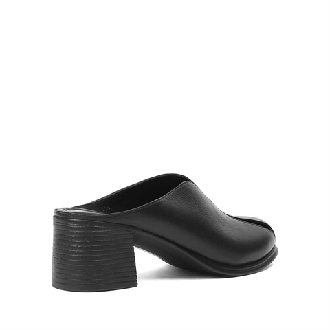 Kadın Siyah Önü Kapalı Topuklu Deri Terlik