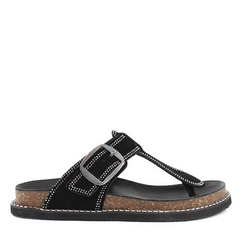 Kadın Siyah Parmak Arası Süet Deri Terlik