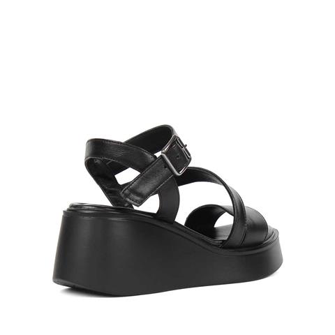 Kadın Siyah Platform Topuklu Deri Sandalet