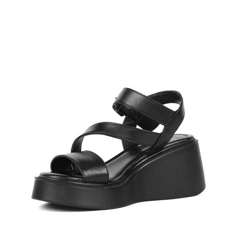 Kadın Siyah Platform Topuklu Deri Sandalet