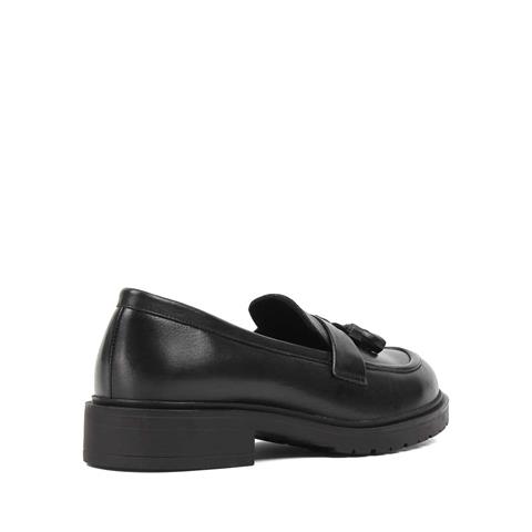 Kadın Siyah Püsküllü Deri Loafer