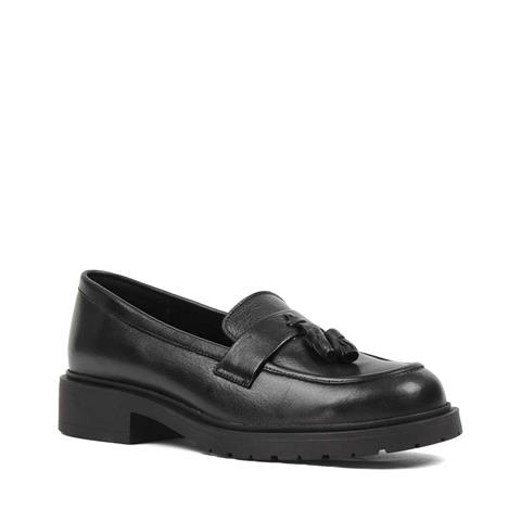 Kadın Siyah Püsküllü Deri Loafer