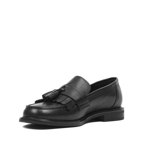 Kadın Siyah Püsküllü Deri Loafer