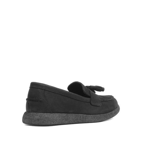 Kadın Siyah Püsküllü Nubuk Deri Ayakkabı