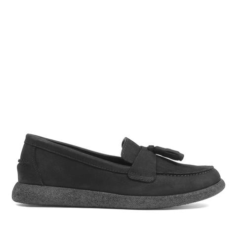 Kadın Siyah Püsküllü Nubuk Deri Ayakkabı