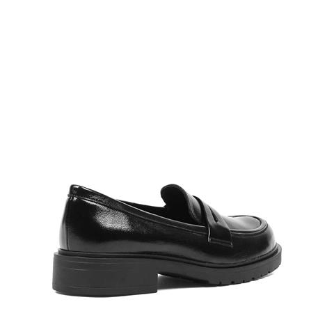 Kadın Siyah Rugan Deri Loafer