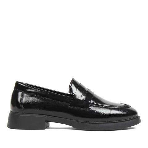 Kadın Siyah Rugan Deri Loafer