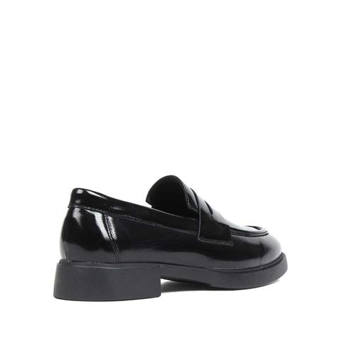 Kadın Siyah Rugan Deri Loafer