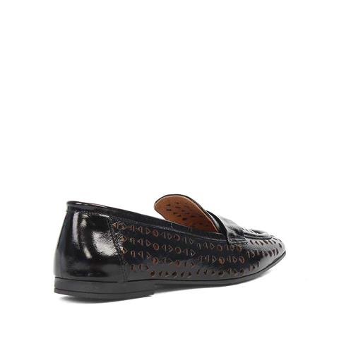 Kadın Siyah Rugan Deri Loafer