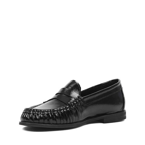 Kadın Siyah Rugan Deri Loafer