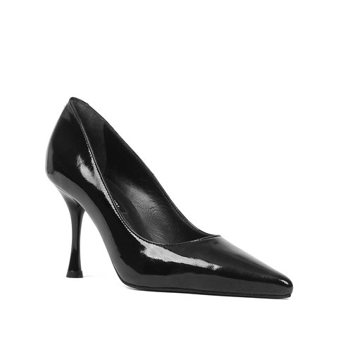 Kadın Siyah Rugan Deri Stiletto