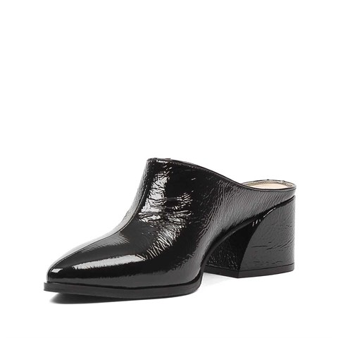 Kadın Siyah Rugan Deri Terlik