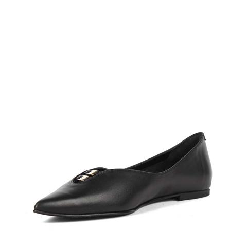 Kadın Siyah Sivri Burun Deri Babet