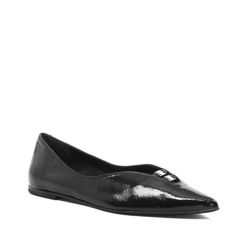 Kadın Siyah Sivri Burun Rugan Deri Babet