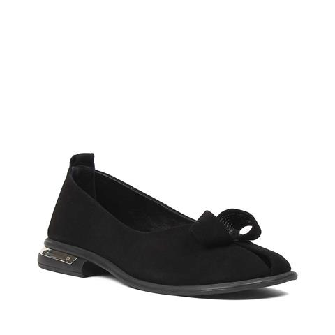 Kadın Siyah Süet Deri Babet