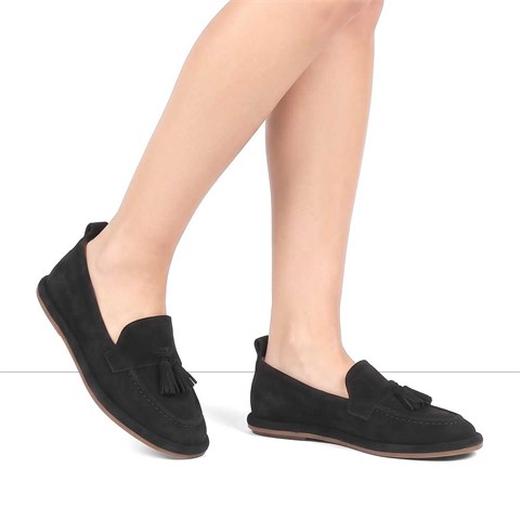 Kadın Siyah Süet Deri Loafer