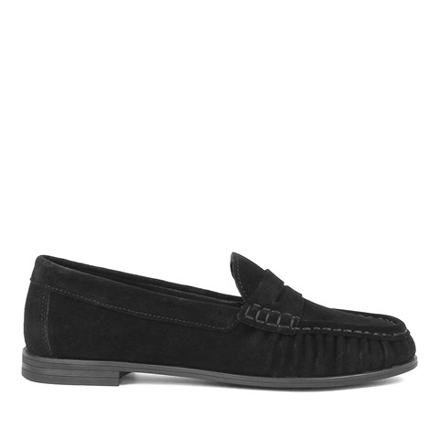 Kadın Siyah Süet Deri Loafer