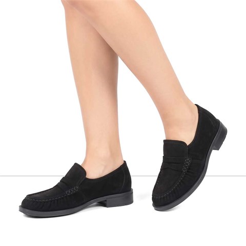Kadın Siyah Süet Deri Loafer