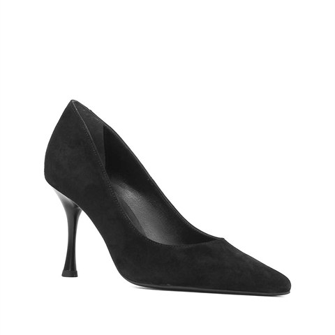 Kadın Siyah Süet Deri Stiletto