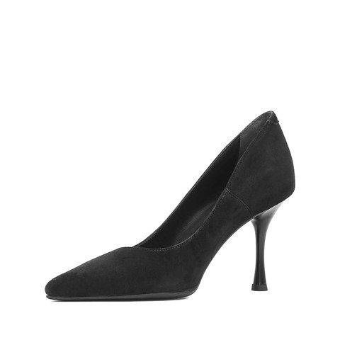 Kadın Siyah Süet Deri Stiletto