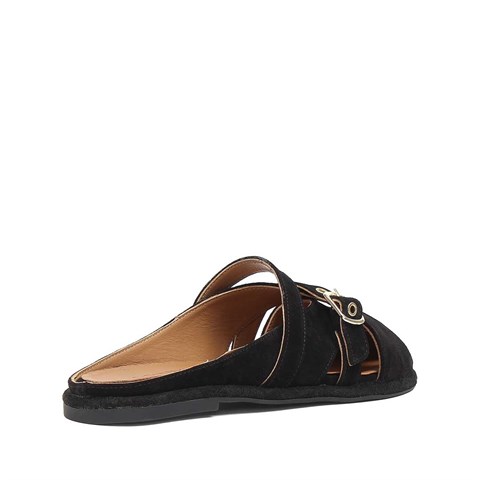 Kadın Siyah Süet Deri Terlik