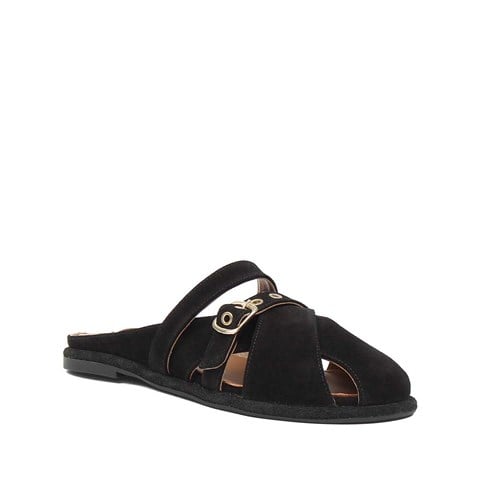 Kadın Siyah Süet Deri Terlik