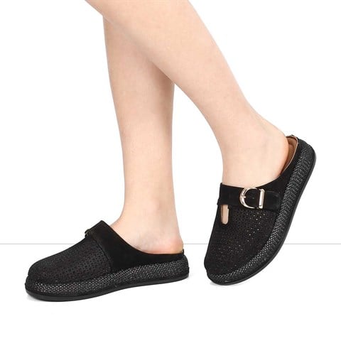 Kadın Siyah Süet Deri Terlik