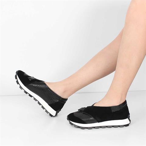 Kadın Siyah Süet Siyah Deri Sneaker