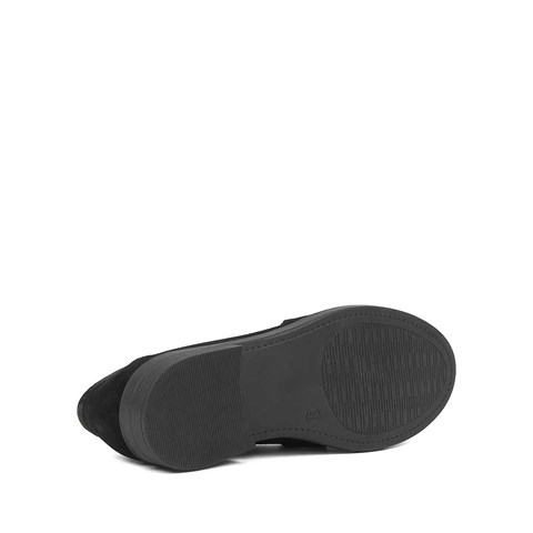 Kadın Siyah Süet Tokalı Deri Loafer
