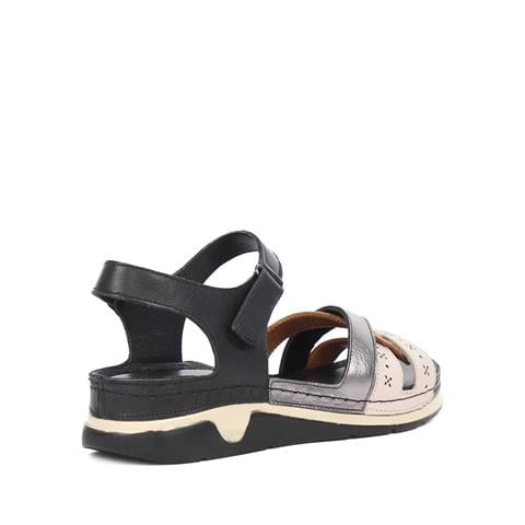 Kadın Siyah Taba Bilekten Bantlı Deri Sandalet