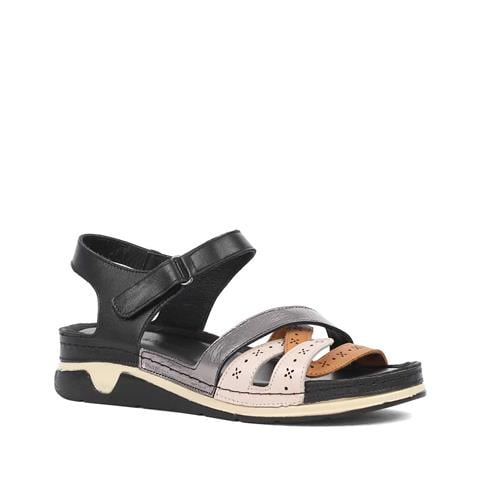 Kadın Siyah Taba Bilekten Bantlı Deri Sandalet