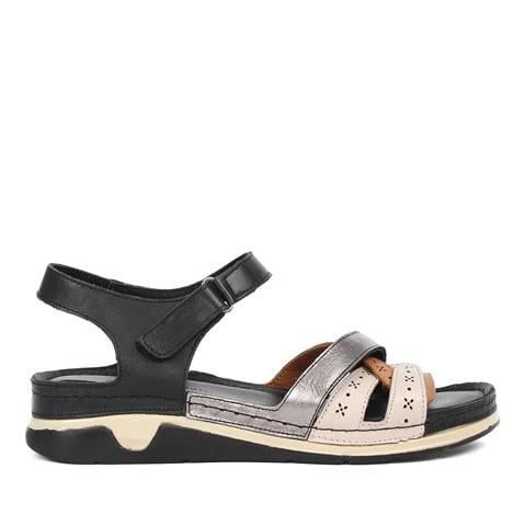 Kadın Siyah Taba Bilekten Bantlı Deri Sandalet