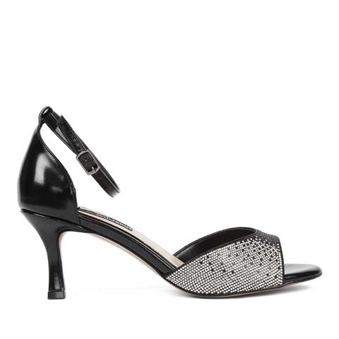 Kadın Siyah Taşlı Arkası Kapalı Rugan Deri Abiye Ayakkabı