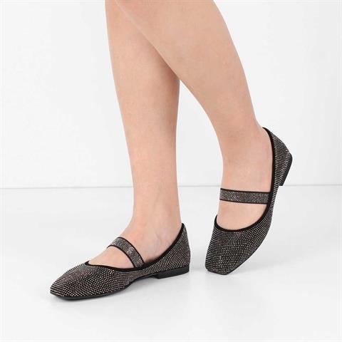 Kadın Siyah Taşlı Deri Ayakkabı