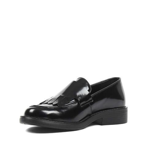 Kadın Siyah Tokalı Açma Deri Loafer